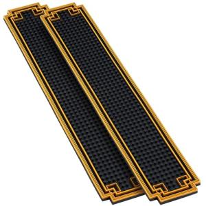 Non-Slip Rubber Bar Mats with Gold Border – 2 Pcs