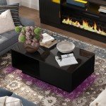 LED Black Coffee Table with Storage Drawer