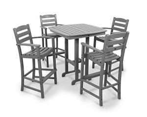 POLYWOOD La Casa Café 5-Piece Bar Height Set, Outdoor Patio Furniture Bar Table and 4 Tall Arm Chairs, All-Weather HDPE High Top Bistro Set for Deck, Balcony, Garden, Waterproof, Slate Grey