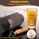 WelDesine 90th Birthday Gifts for Men, Vintage 1936 Beer Glass Set of 16oz in Barrel Box, 90 Year Old Gift Ideas for Him Husband Dad, Pint Glass for 90th Birthday Decorations & Wedding Anniversary