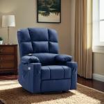 MCombo Large Dual Motor Power Lift Recliner Chair for Elderly, Massage and Heat, Lay Flat, Zero Gravity, Home Button, USB Port, Faux Leather 7680 (Navy Blue, Large)