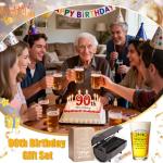 WelDesine 90th Birthday Gifts for Men, Vintage 1936 Beer Glass Set of 16oz in Barrel Box, 90 Year Old Gift Ideas for Him Husband Dad, Pint Glass for 90th Birthday Decorations & Wedding Anniversary