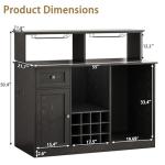 Wine Bar Cabinet with Fridge Space, 55" Farmhouse Coffee Bar with LED Lights & Power Outlet, Mini Fridge Cabinet with Storage, Wine Rack & Glass Holder, Kitchen Buffet Hutch for Living Room, Black