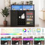 Wine Bar Cabinet with Fridge Space, 55" Farmhouse Coffee Bar with LED Lights & Power Outlet, Mini Fridge Cabinet with Storage, Wine Rack & Glass Holder, Kitchen Buffet Hutch for Living Room, Black