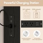 Wine Bar Cabinet with Fridge Space, 55" Farmhouse Coffee Bar with LED Lights & Power Outlet, Mini Fridge Cabinet with Storage, Wine Rack & Glass Holder, Kitchen Buffet Hutch for Living Room, Black