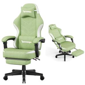 Opiesit Gaming Chair,Fabric Computer Chair with Pocket Spring Cushion,400 lb Load Capacity,Ergonomic Office Chair with Footrest,Height Adjustable Video Gamer Chair with Lumbar Support (Green)