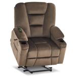 MCombo Oversized Power Lift Recliner Chair Sofa with Massage and Heat for Elderly People Petite, USB Ports, Side Pockets, Fabric R7561 (Brown, Small-Oversize)