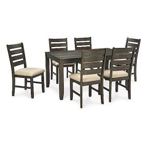 Signature Design by Ashley Rokane 7-Piece Dining Room Table Set with 6 Upholstered Chairs - Brown Wood 20" Rectangular Table & Chair Set for Kitchen Dining Room