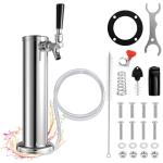 Single Beer Tap Tower, Draft Keg Tap Tower Brass Core Self-Closing Faucet Stainless Kegerator Tower Brewing Tower Kit with Kegerator Lines Parts
