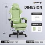 Opiesit Gaming Chair,Fabric Computer Chair with Pocket Spring Cushion,400 lb Load Capacity,Ergonomic Office Chair with Footrest,Height Adjustable Video Gamer Chair with Lumbar Support (Green)
