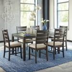 Signature Design by Ashley Rokane 7-Piece Dining Room Table Set with 6 Upholstered Chairs - Brown Wood 20" Rectangular Table & Chair Set for Kitchen Dining Room