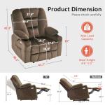MCombo Oversized Power Lift Recliner Chair Sofa with Massage and Heat for Elderly People Petite, USB Ports, Side Pockets, Fabric R7561 (Brown, Small-Oversize)