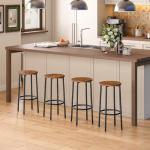 HOOBRO Bar Stools, Set of 4 Bar Chairs, Kitchen Round Height Stools with Footrest, Breakfast Bar Stools, Sturdy Steel Frame, for Dining Room, Kitchen, Party, Easy Assembly, Rustic Brown BF03BYP401N1