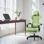 Opiesit Gaming Chair,Fabric Computer Chair with Pocket Spring Cushion,400 lb Load Capacity,Ergonomic Office Chair with Footrest,Height Adjustable Video Gamer Chair with Lumbar Support (Green)