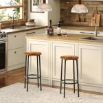 HOOBRO Bar Stools, Set of 4 Bar Chairs, Kitchen Round Height Stools with Footrest, Breakfast Bar Stools, Sturdy Steel Frame, for Dining Room, Kitchen, Party, Easy Assembly, Rustic Brown BF03BYP401N1