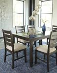 Signature Design by Ashley Rokane 7-Piece Dining Room Table Set with 6 Upholstered Chairs - Brown Wood 20" Rectangular Table & Chair Set for Kitchen Dining Room
