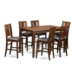 East West Furniture DUBU7H-MAH-LC 7 Piece Counter Height Dining Table Set Consist of a Rectangle Wooden Table and 6 Faux Leather Kitchen Dining Chairs, 36x60 Inch, Mahogany
