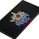 Preboun Bar Mat for Countertop with Fluorescent Pattern Thick Rubber Non Slip Black Bar Spill Mats for Coffee Kitchen Restaurants Entertaining Home Service(1 Pcs,5.91 x 11.81 Inch)