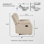 Lexicon Manual Recliner Sofa Chair, Home Theater Seating, Wall Hugger Manual Reclining Nursery Chair for Bedroom/Living Room/Office/Apartment, Oatmeal Textured Fabric