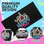 Preboun Bar Mat for Countertop with Fluorescent Pattern Thick Rubber Non Slip Black Bar Spill Mats for Coffee Kitchen Restaurants Entertaining Home Service(1 Pcs,5.91 x 11.81 Inch)