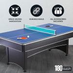 Hathaway Maverick 7 Foot Pool Table with Table Tennis Top – with Accessories for Both Games – Space-Saving Ping Pong and Pool Table Combo for Families – Matte Black Finish, Red Felt