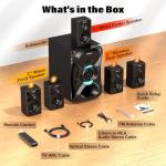 Bobtot Surround Sound Systems Wireless Rear Satellite Speakers - 1000W Peak Deep Bass 8 inch Subwoofer 5.1/2.1 Channel Home Theater System with ARC Optical Bluetooth Karaoke Input