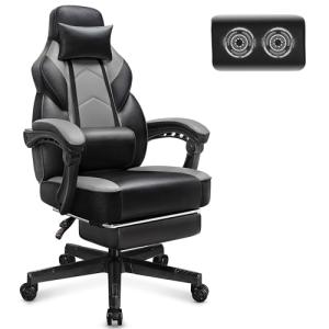 Meilocar Gaming Chair for Adult, Computer Chair with Footrest Video Game Chair Big and Tall Gaming Chair with Massage Lumbar Support, Adjustable Height and 360° Swivel Seat(Grey)