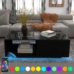 LED Black Coffee Table with Storage Drawer