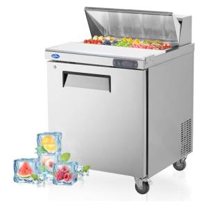 kalifon 27" W 1 Door Refrigerator Sandwich Salad Prep Table Commercial Stainless Steel Fan Cooling Refrigerator with Cutting Board, 1 Shelves & 12 Pans for Restaurant, Bar, Shop-7.4 Cu.ft