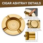 Cigar Ashtray 4 Slots Unbreakable Large Ring Gauge Ashtray for Outside/Indoor Decor with 4 Rest Cigar Holders Metal Ash Tray for Men (Gold)