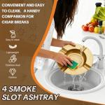 Cigar Ashtray 4 Slots Unbreakable Large Ring Gauge Ashtray for Outside/Indoor Decor with 4 Rest Cigar Holders Metal Ash Tray for Men (Gold)