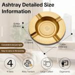 Cigar Ashtray 4 Slots Unbreakable Large Ring Gauge Ashtray for Outside/Indoor Decor with 4 Rest Cigar Holders Metal Ash Tray for Men (Gold)