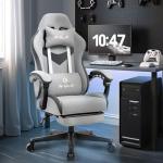 N-GEN GAMING Video Gaming Chair with Footrest Lumbar Support for Home Office High Back Recliner Height Adjustable Ergonomic Comfy Fabric Computer Desk Chair (Grey)