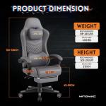 MINOMAC Gaming Chair,Ergonomic Computer Gaming Chair,400lb Load-Bearing,Retractable Footrest/Waist Support/Ergonomic Backrest[Spring + 4D Sponge] (Grey)