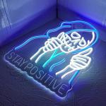 STAY POSITIVE Neon Sign Wall Decor, Motivational Skeleton‌ Lights up, Inspirational LED Sign Halloween Party Decorations for Man Beer Bar Man Cave Pub Garage Workshop