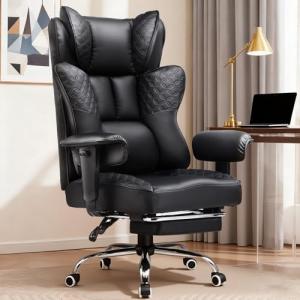 GTRACING Big and Tall Office Chair 400LBS Wide Ergonomic Gaming Chair with Deluxe Embossing Designed Leather with Foot Rest,150°Reclining Adjustable Soft Armrests Pocket Spring Back Support and Pillow