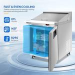ROVSUN 27" W Sandwich Salad Prep Table Refrigerator ETL NSF, 7.1 Cu.Ft Commercial Refrigerator Salad Bar Stainless Steel w/12 Pans Cutting Board Lockable Wheels Front Door for Restaurant