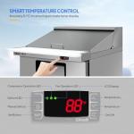 ROVSUN 27" W Sandwich Salad Prep Table Refrigerator ETL NSF, 7.1 Cu.Ft Commercial Refrigerator Salad Bar Stainless Steel w/12 Pans Cutting Board Lockable Wheels Front Door for Restaurant