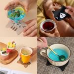4PCS Funny Cat Coasters for Drinks, Cute Cat Cup Holder, Small Silicone Coasters for Coffee Table Dinning Room Decorations Non Slip Hot Pads for Beverage Drink Tea Home Wedding Gift Idea Colorful