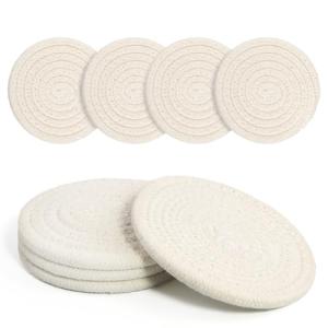 Coasters Set of 4 for Drinks, Cotton Woven 4 Colors Absorbent Boho Coasters for Home Decor Cups - Hot or Cold Drink Thickened (White)