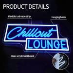 Virlusy Chillout Lounge Neon Sign for Wall Decor Dimmable Chill Led Light Signs Blue Letters Neon Light for Bar Bedroom Cafe Game Room Man Cave Club Decoration