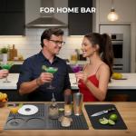 4-in-1 Bar Mat Home Bar Accessories, Multi-Purpose Cocktail Mat with Cutting Board for Bartending ect, 18.11" x 11.8" for Bar, Outdoor Camping, Home Bar Mat