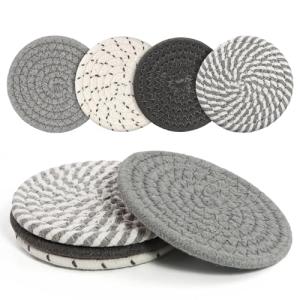 Coasters Set of 4 for Drinks, Cotton Woven 4 Colors Absorbent Boho Coasters for Home Decor Cups - Hot or Cold Drink Thickened (Grey)