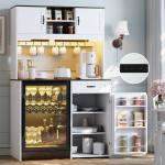 White Kitchen Pantry Cabinet with Fridge Space - Farmhouse Coffee Bar Hutch with Outlet & Led, 73.2'' Tall Kitchen Pantry with Hooks & Shelf Guardrails, Microwave Pantry Cabinets for Kitchen (White)