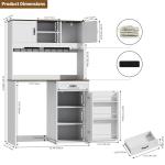 White Kitchen Pantry Cabinet with Fridge Space - Farmhouse Coffee Bar Hutch with Outlet & Led, 73.2'' Tall Kitchen Pantry with Hooks & Shelf Guardrails, Microwave Pantry Cabinets for Kitchen (White)