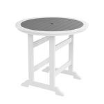 LyuHome Patio Bar Table Set High Top Outdoor Table and Chairs Set of 5, Bar Table & Stools Set with Tall Adirondack Chairs Set for 4 with Umbrella Hole Weather Resistant (Grey &White)