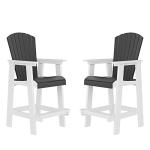 LyuHome Patio Bar Table Set High Top Outdoor Table and Chairs Set of 5, Bar Table & Stools Set with Tall Adirondack Chairs Set for 4 with Umbrella Hole Weather Resistant (Grey &White)