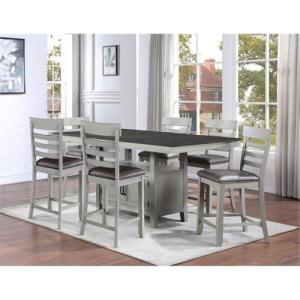 BOWERY HILL Transitional Stone Gray and Charcoal Wood 7-Piece Dining Room Table Set for 6