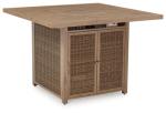 Signature Design by Ashley Walton Bridge Casual Outdoor Bar Table with Fire Pit and Storage, Light Brown