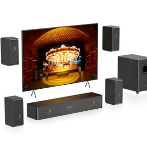 Hiwill-Audio Wooden 5.1.2 Sound Bars, 4 Surround Speakers Wired, Virtual Surround Sound System, Soundbar for Smart TV Speaker w/5.25'' Subwoofer, Home Theater System, ARC/Opt/BT/AUX, HiPulse N512